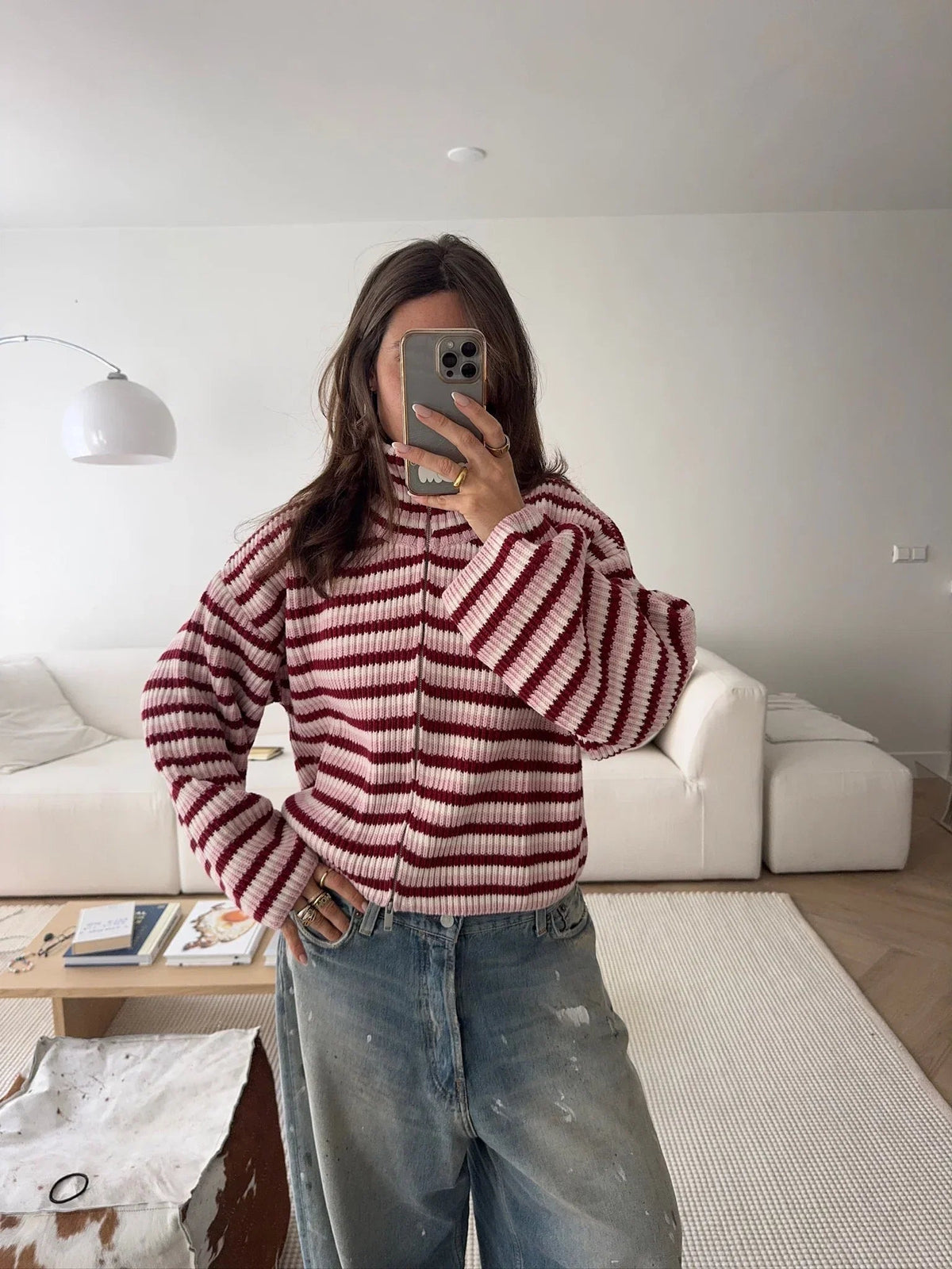 Nora pull oversize à rayures avec fermeture éclair