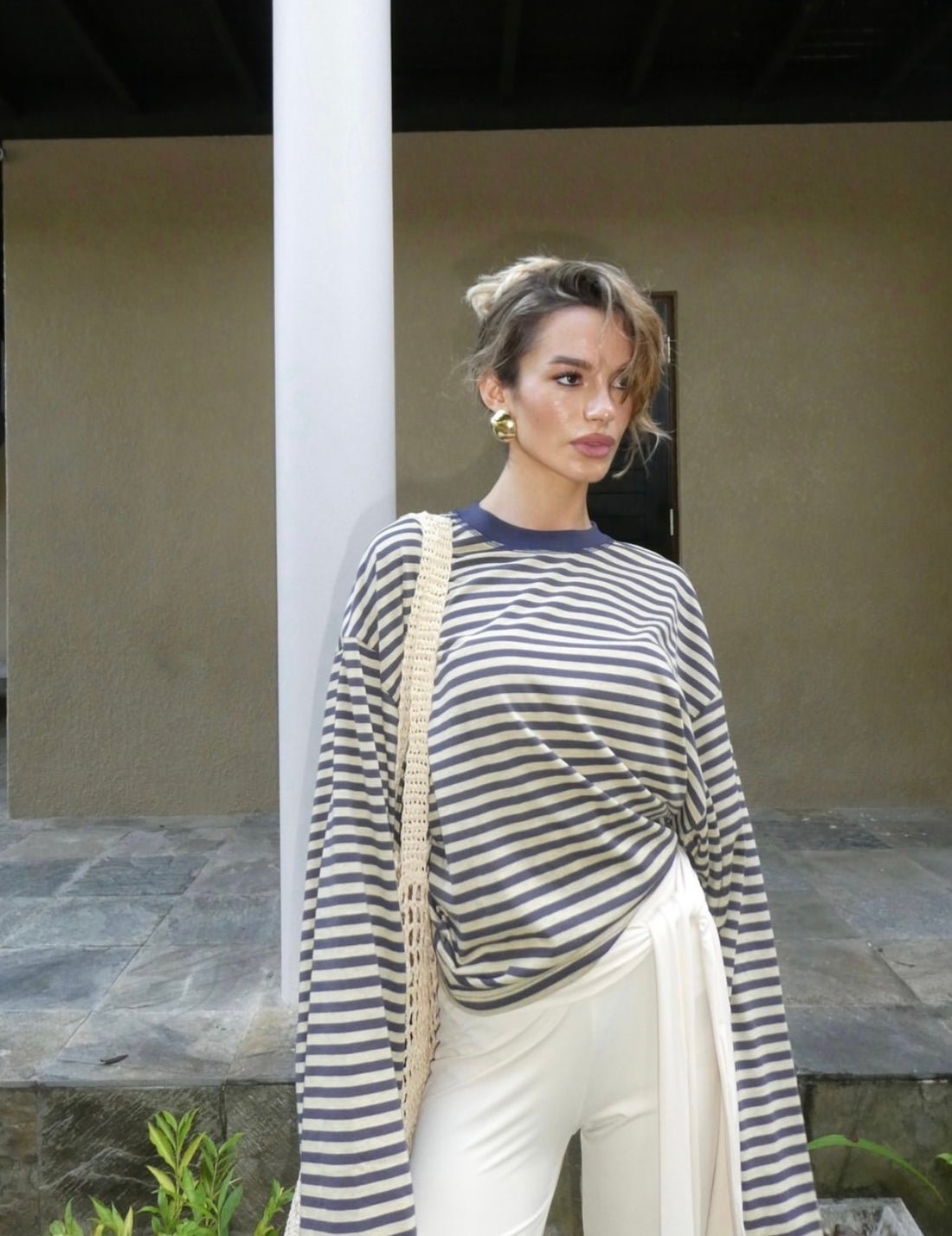 Pull oversize rayé en maille Vivien