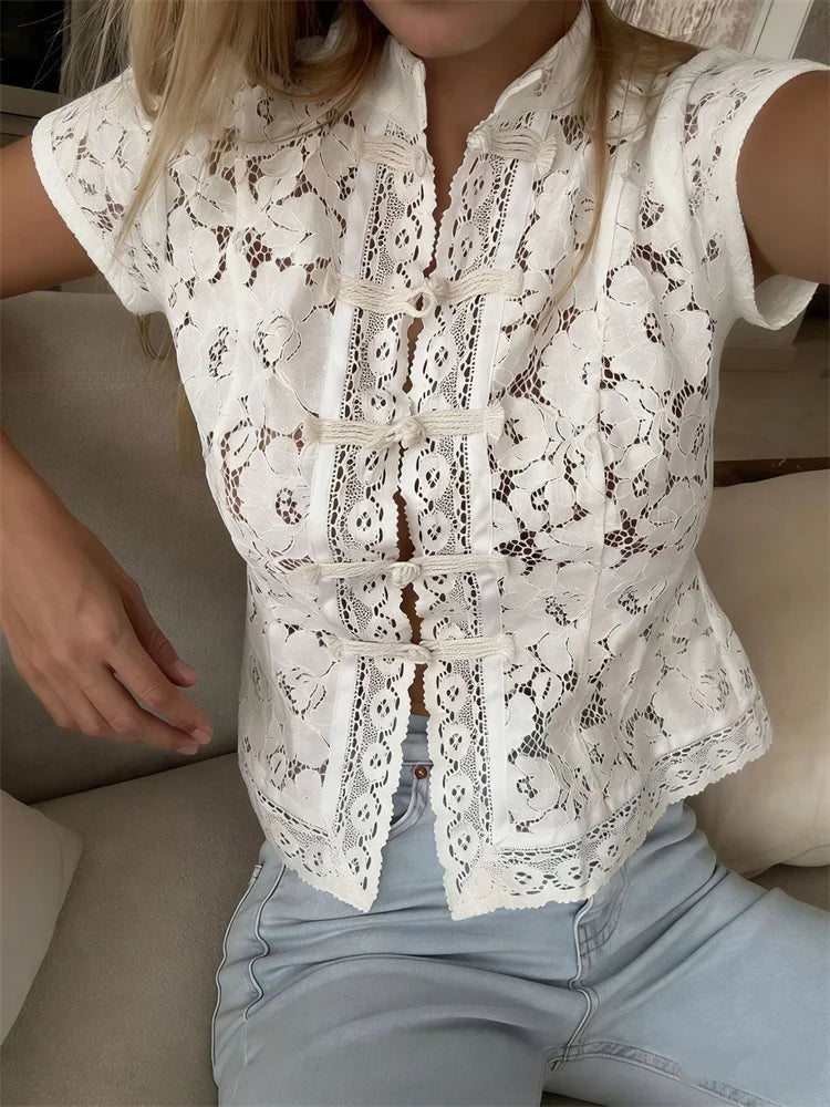 Cardigan Brielle en dentelle patchwork
