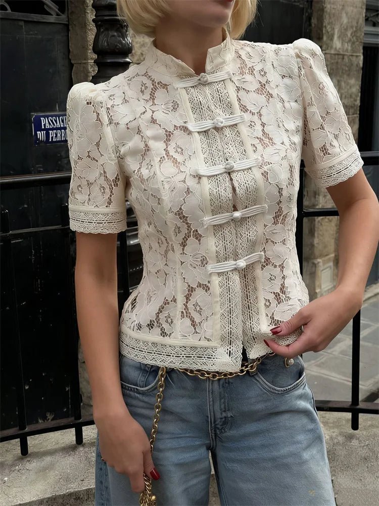 Cardigan Brielle en dentelle patchwork
