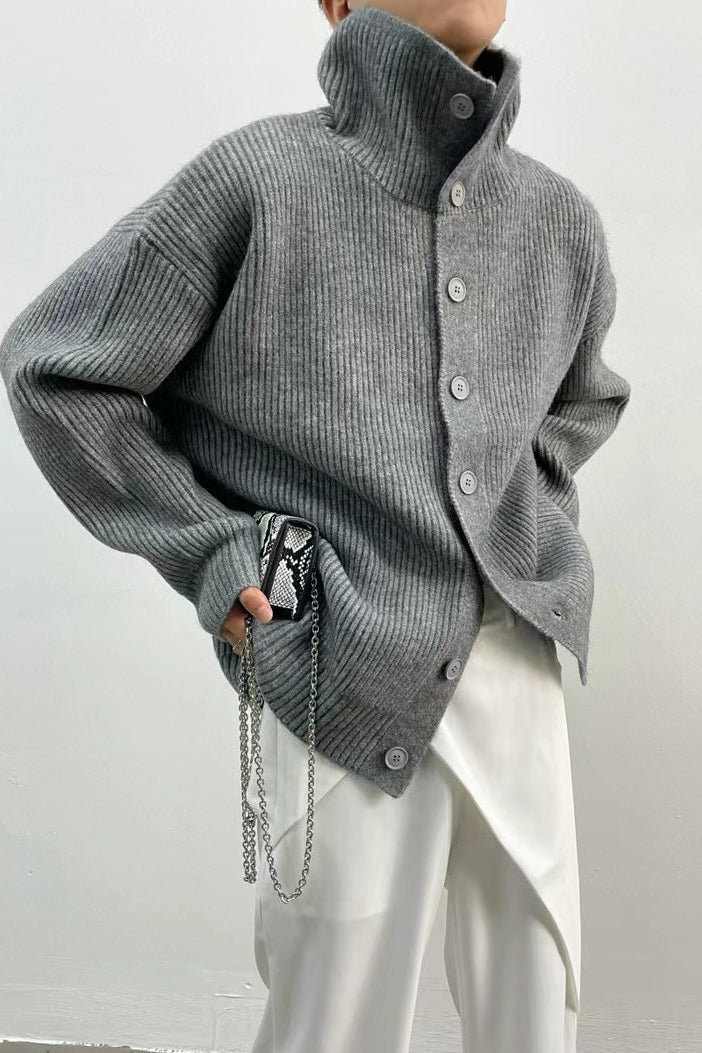 Cardigan femme côtelé à col cheminée
