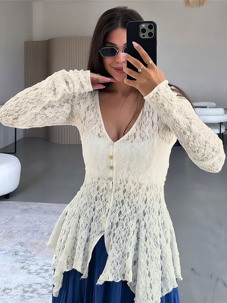 Cardigan Jenna en jacquard transparent à ourlet asymétrique