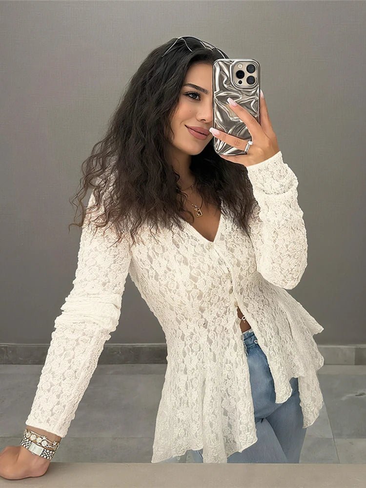 Cardigan Jenna en jacquard transparent à ourlet asymétrique