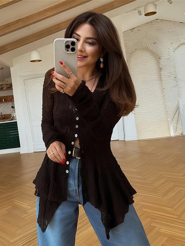 Cardigan Jenna en jacquard transparent à ourlet asymétrique