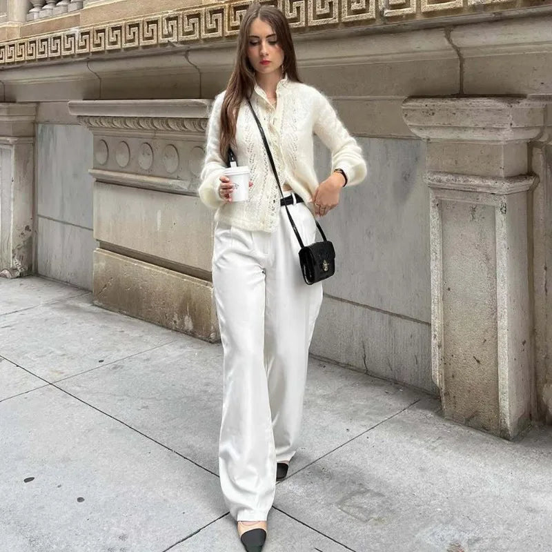 Cardigan blanc en maille dentelle Lia