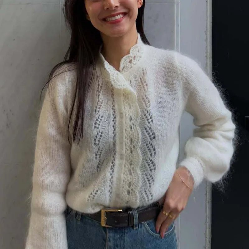Cardigan blanc en maille dentelle Lia