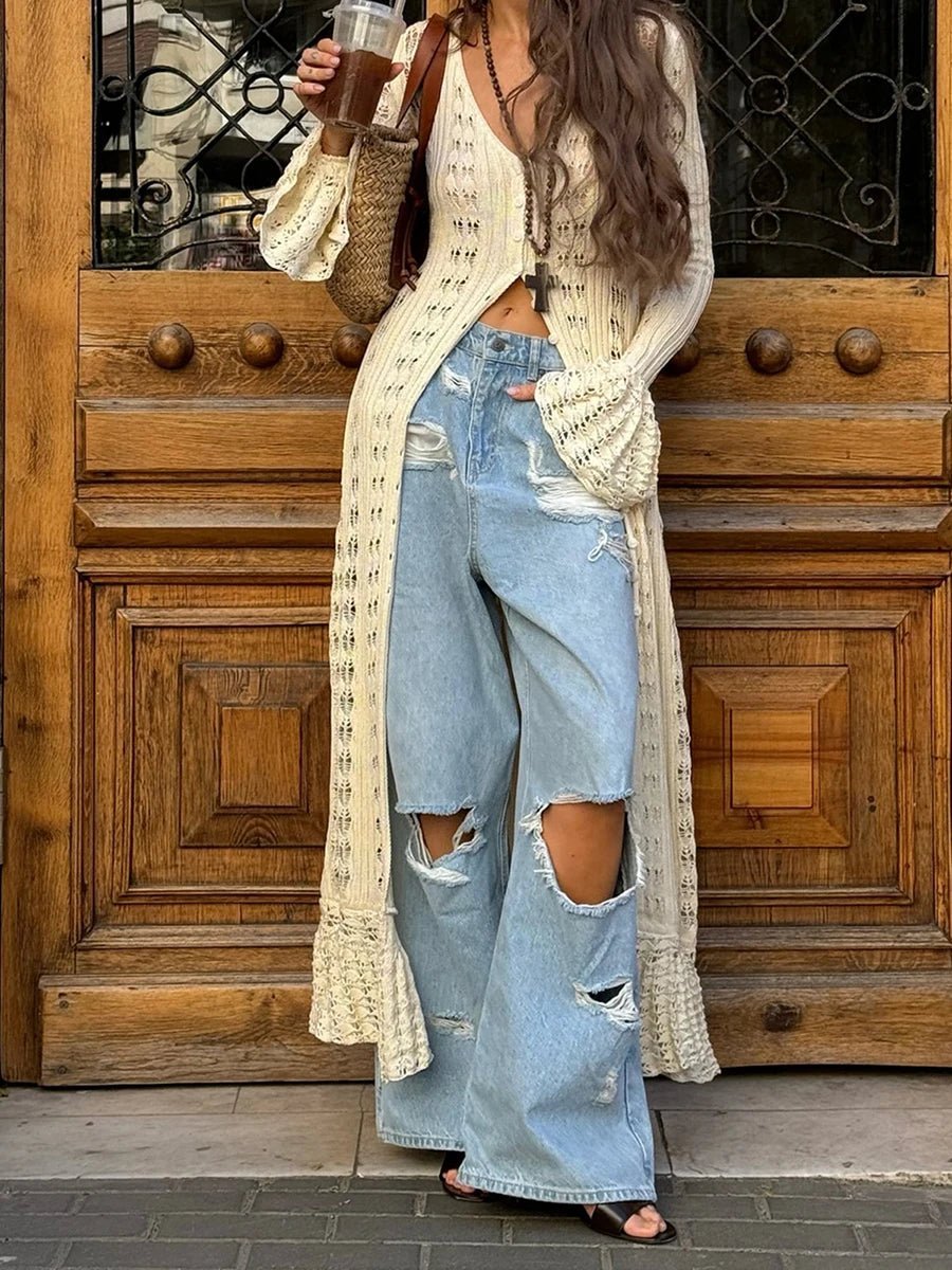 Robe cardigan Sophia en maille ajourée