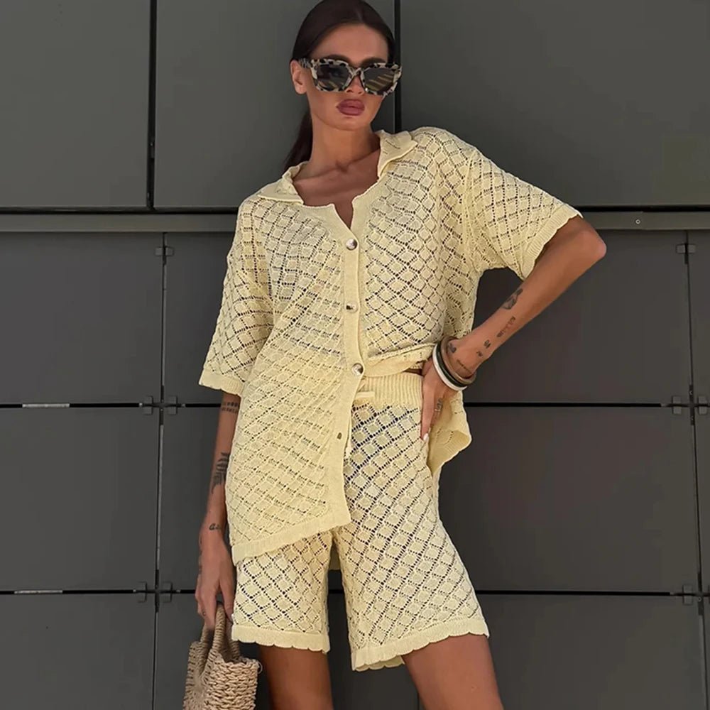 Ensemble cardigan et short en maille Selene