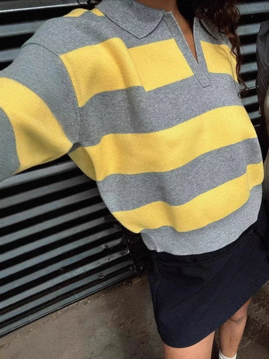 Pull en maille rayé à col en V pour femme
