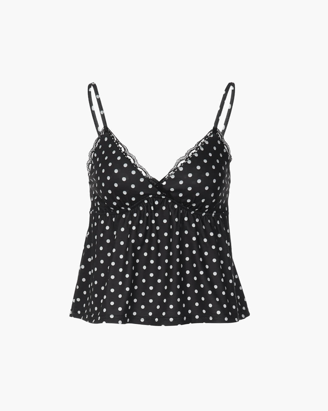 Camisole Audrey à imprimé pois et bordure en dentelle