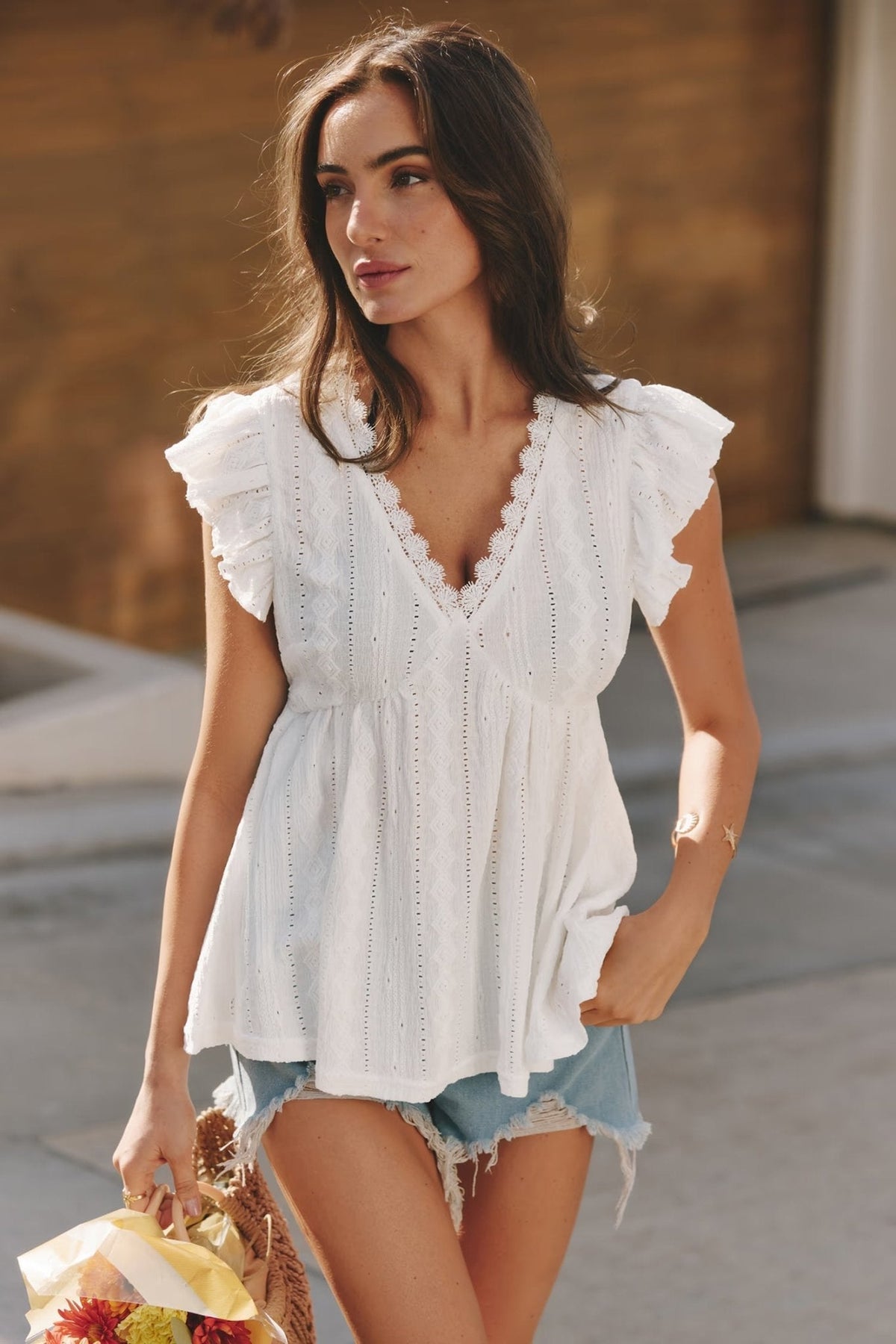 Blouse Beatrice à volants et col en V