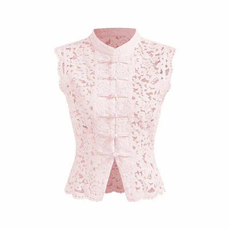 Blouse Beatrix en dentelle transparente à col mandarin