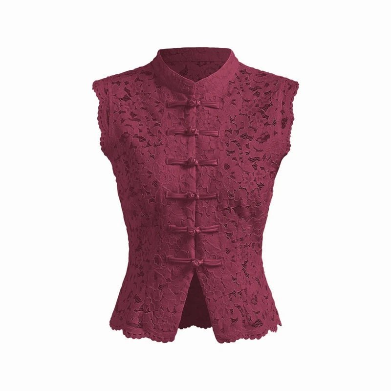 Blouse Beatrix en dentelle transparente à col mandarin