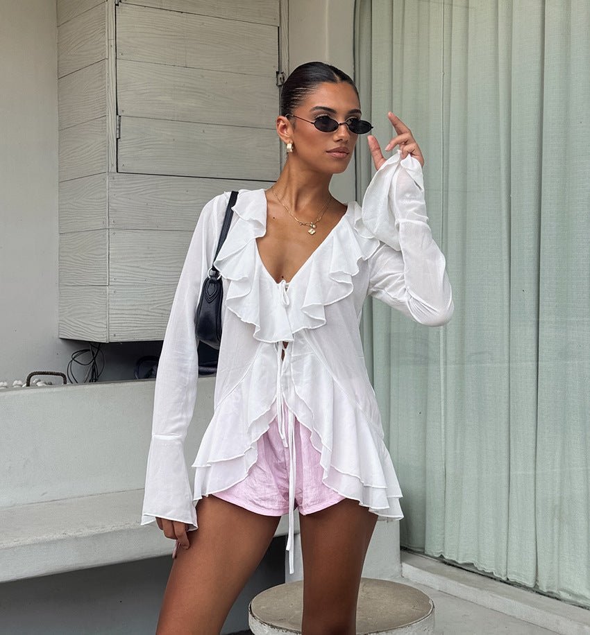 Top Desiree à décolleté plongeant et volants