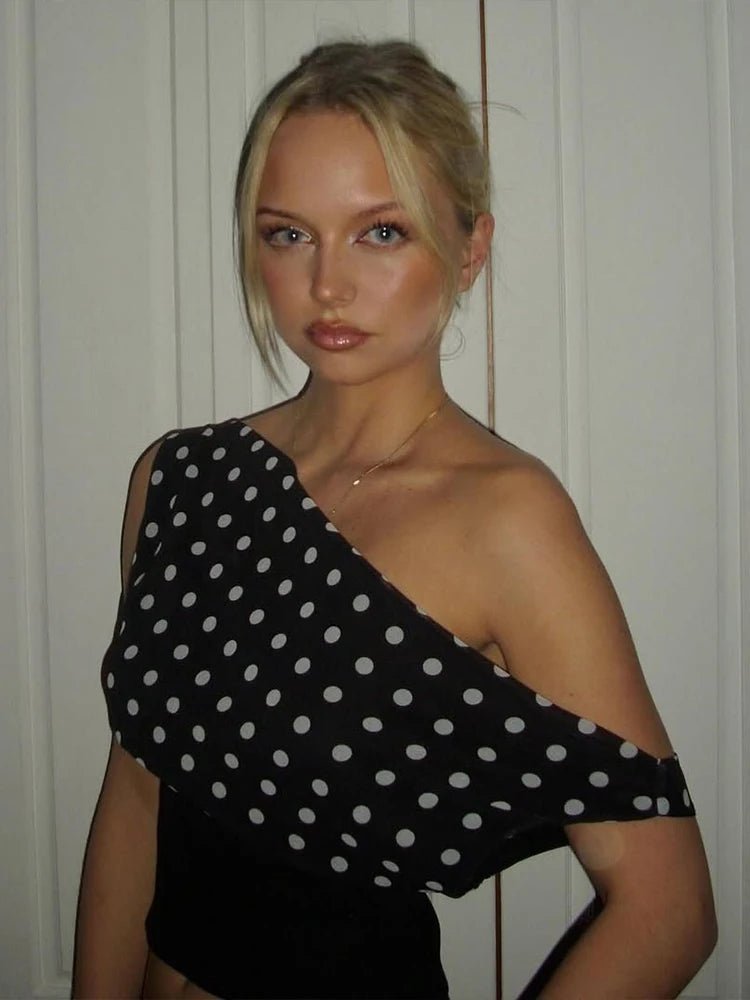 Top à pois avec col asymétrique Dianne