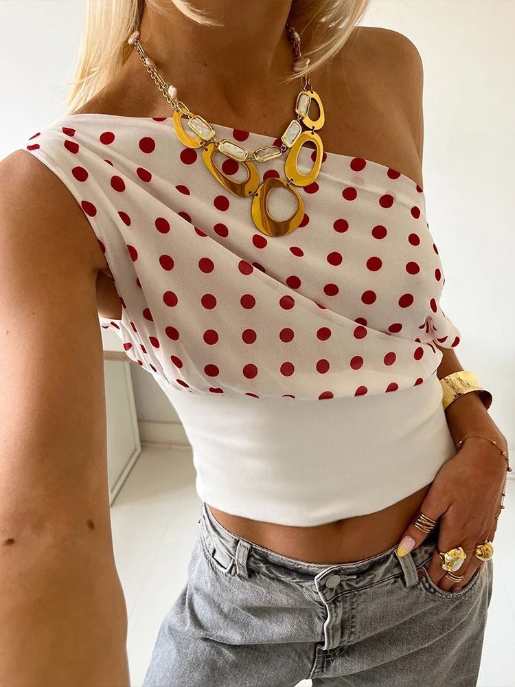 Top à pois avec col asymétrique Dianne