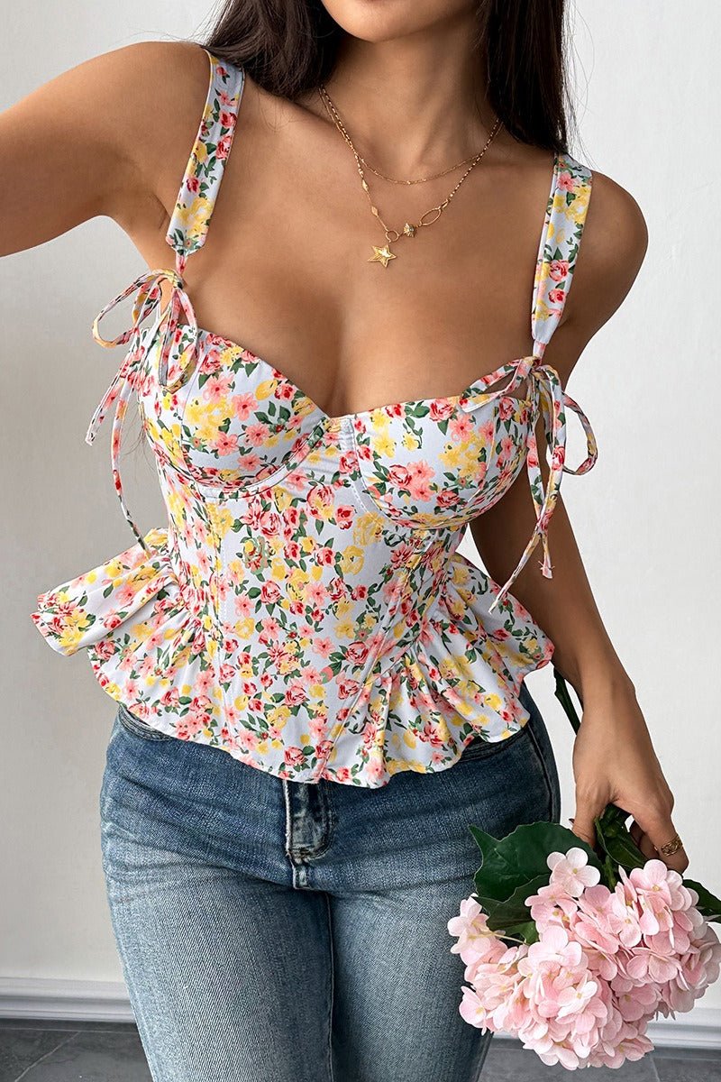 Top Elara style péplum à fleurs