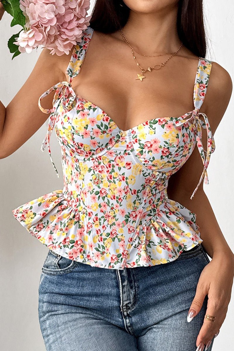 Top Elara style péplum à fleurs