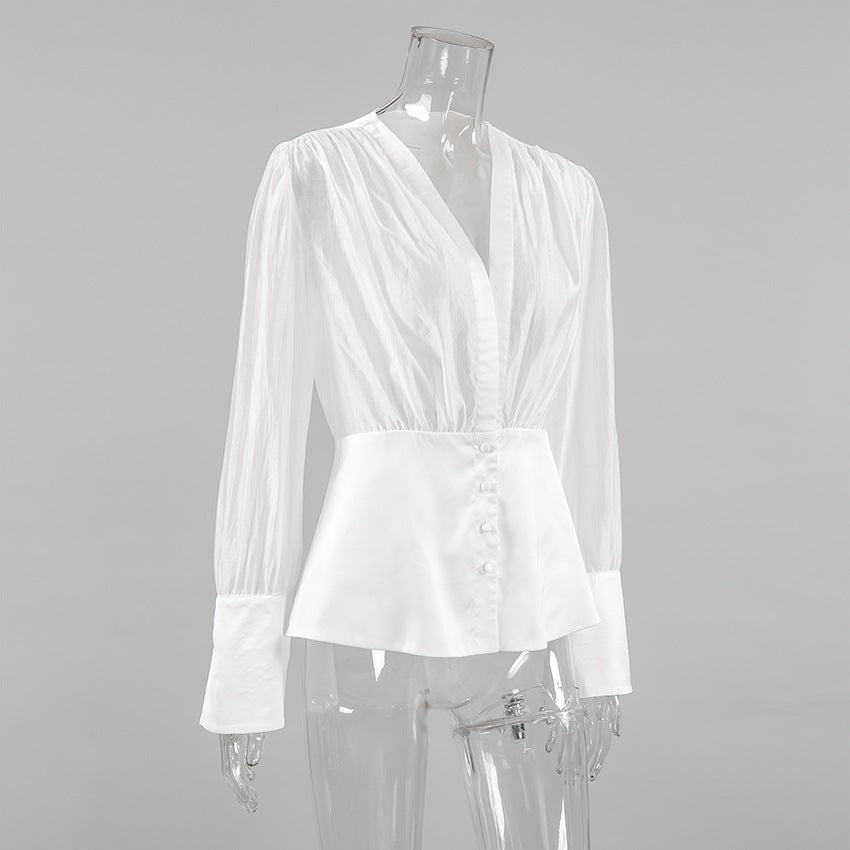 Blouse Elisa transparente à décolleté plongeant et boutons