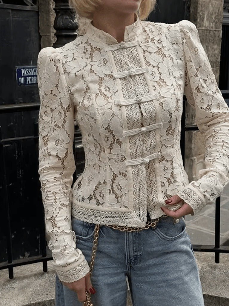 Top Jeanna en dentelle à manches longues