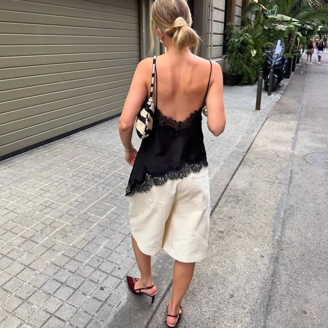 Top asymétrique en satin Kara