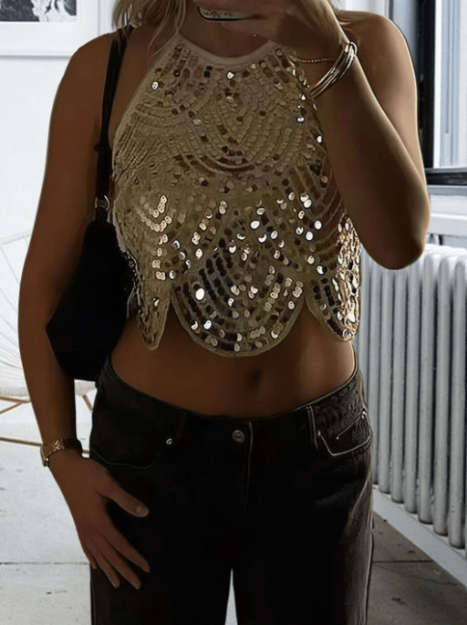 Top Sophia dos nu à paillettes