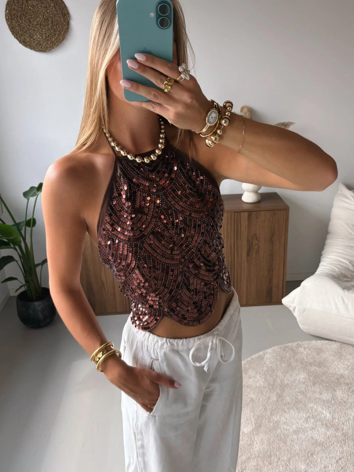 Top Sophia dos nu à paillettes