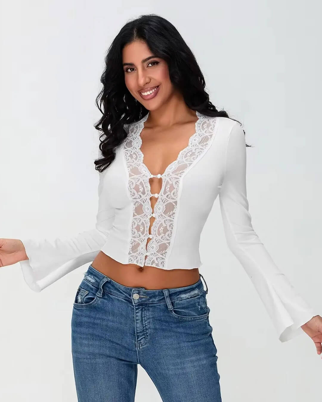 Blouse Julia à manches longues avec détail en dentelle