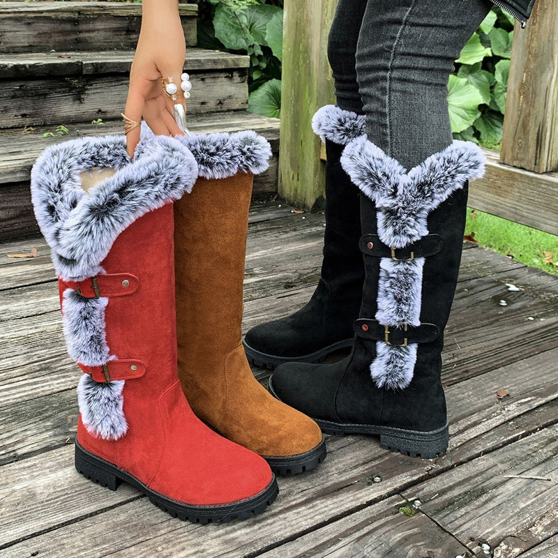 Bottes de neige pour femmes à hauteur mi-mollet avec doublure épaisse en fausse fourrure【Livraison gratuite】
