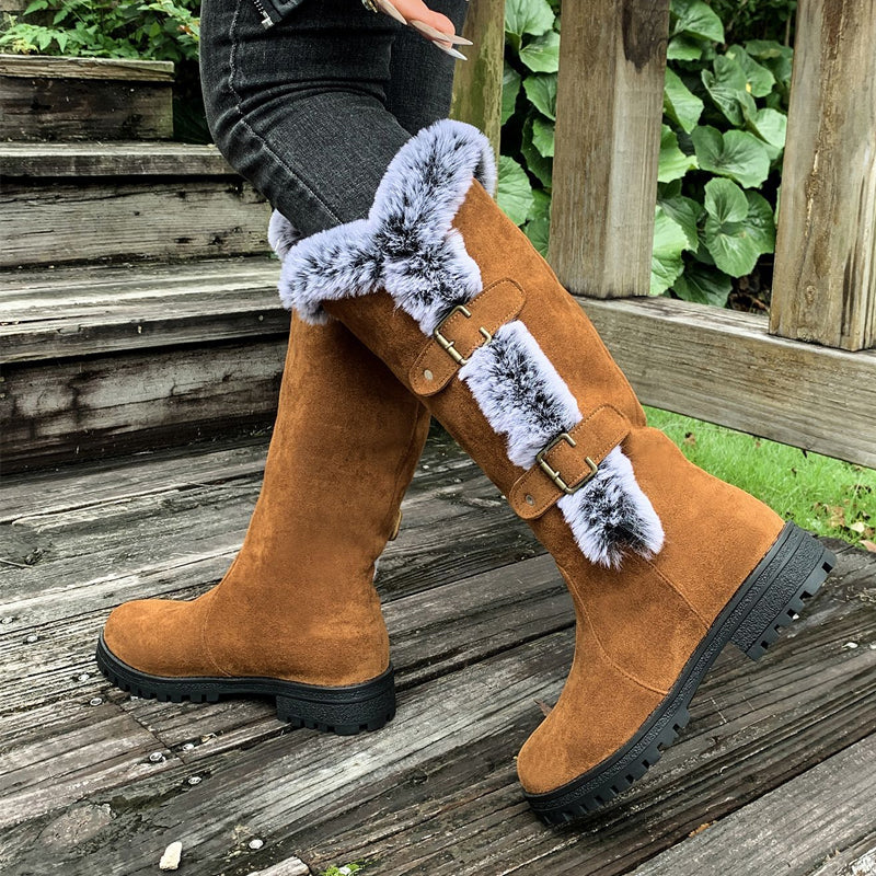 Bottes de neige pour femmes à hauteur mi-mollet avec doublure épaisse en fausse fourrure【Livraison gratuite】