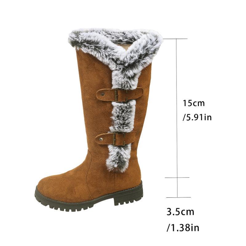 Bottes de neige pour femmes à hauteur mi-mollet avec doublure épaisse en fausse fourrure【Livraison gratuite】