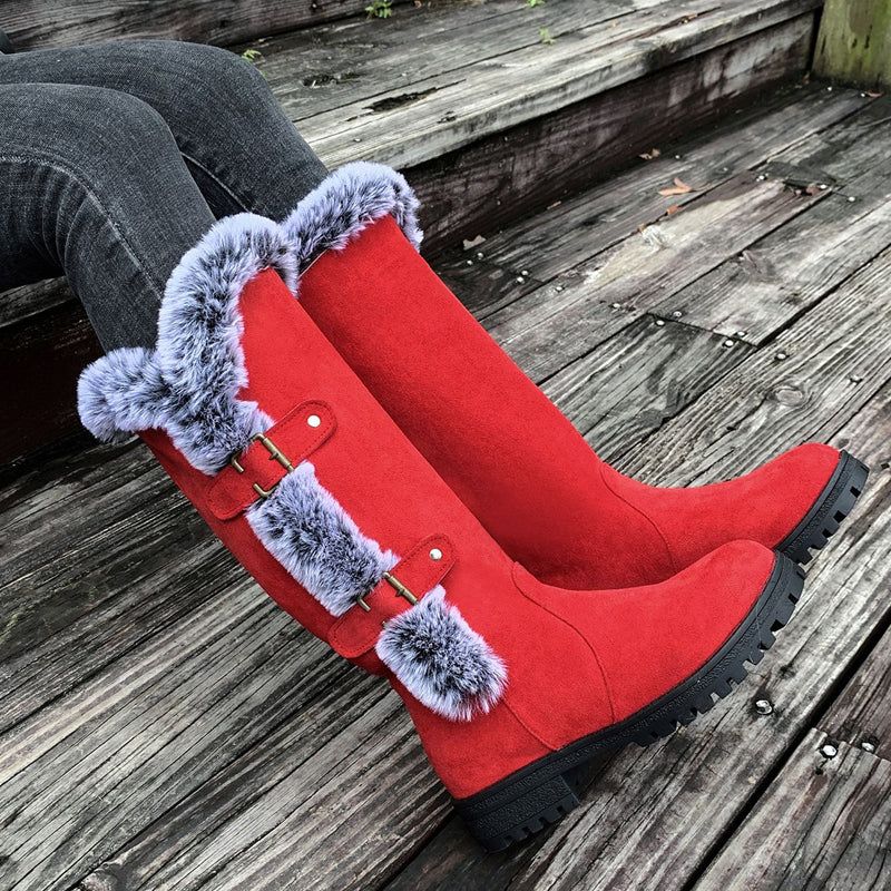 Bottes de neige pour femmes à hauteur mi-mollet avec doublure épaisse en fausse fourrure【Livraison gratuite】