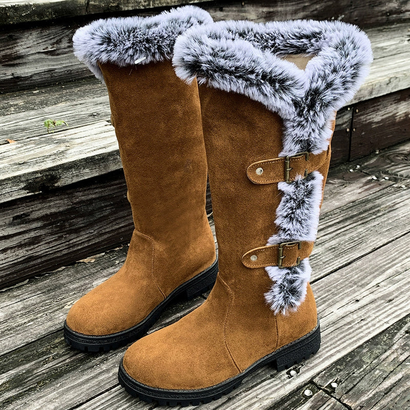 Bottes de neige pour femmes à hauteur mi-mollet avec doublure épaisse en fausse fourrure【Livraison gratuite】