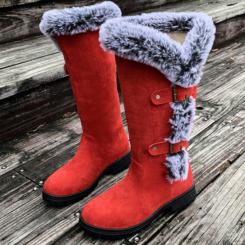 Bottes de neige pour femmes à hauteur mi-mollet avec doublure épaisse en fausse fourrure【Livraison gratuite】