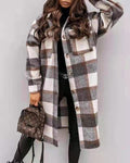 Manteau Long en Laine à Carreaux, Style Urbain